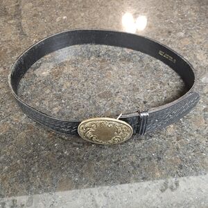 Black Dutyman Leather Belt with Two-Tone Ivan Gold Buckle